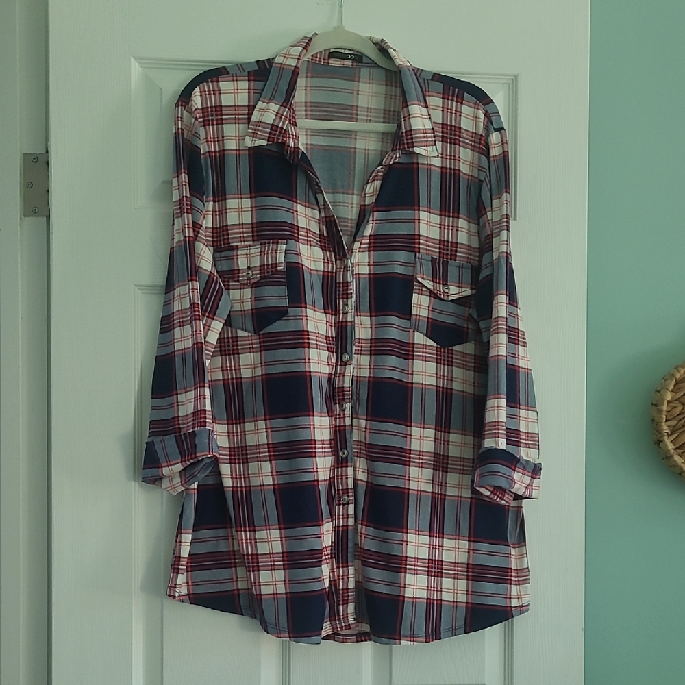 Papermoon Red, White and Blue Plaid Shirt